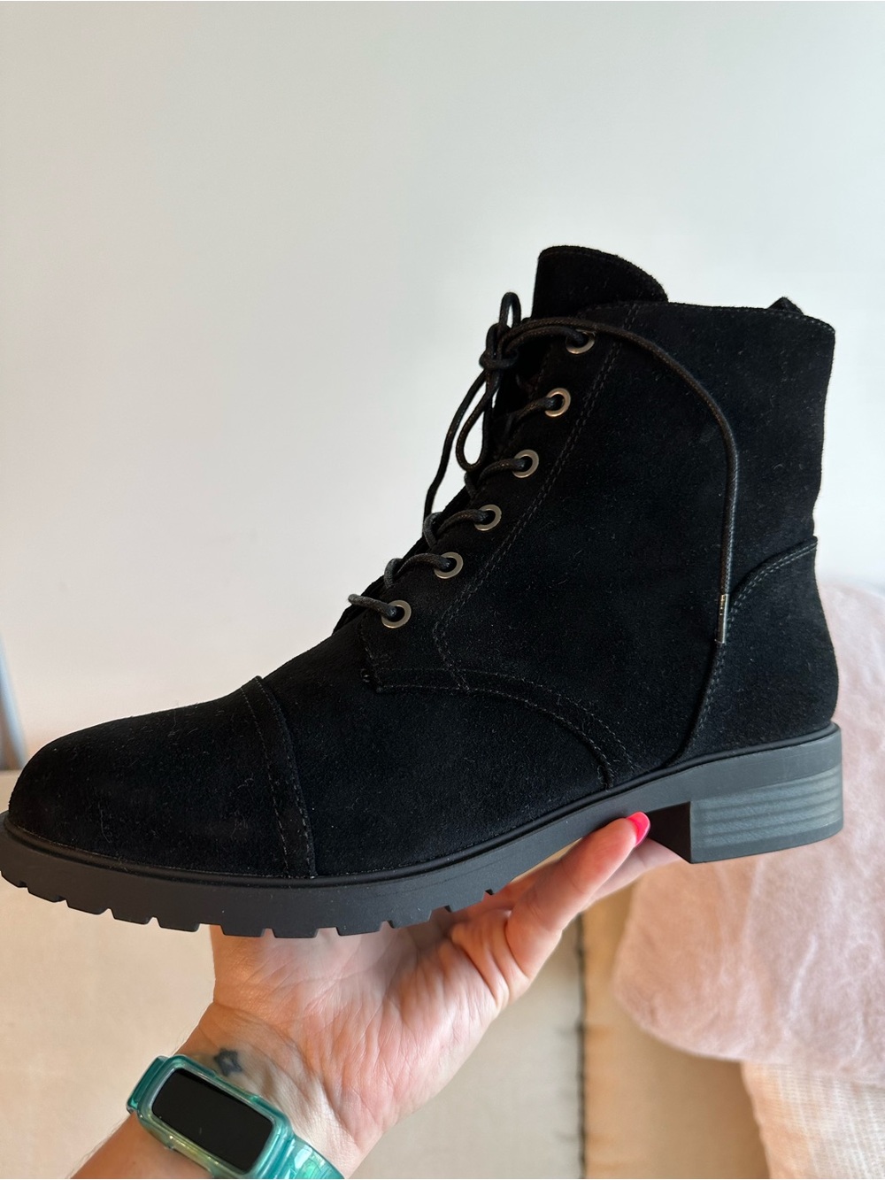 BNIB ALDO Women's Black Suede Lace-Up Ankle Boots (Size 9)
